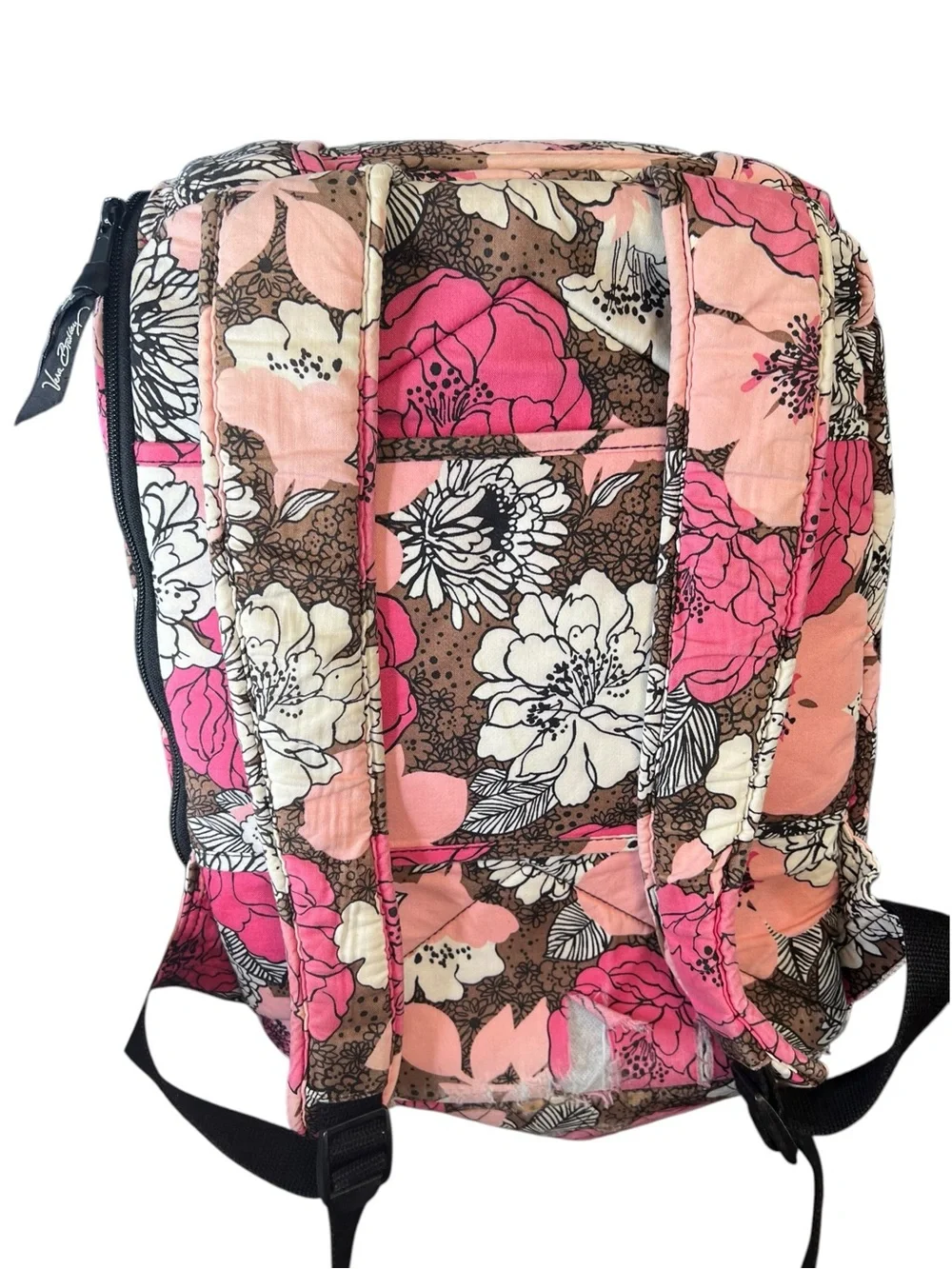 Vintage Vera Bradley Retired Mocha Rouge Pink Brown Floral Quilted Backpack Flaw